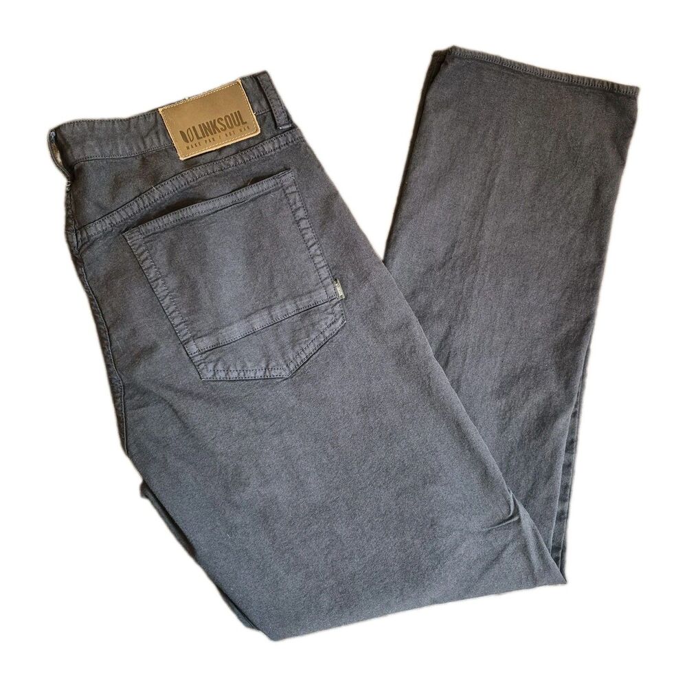 Link Soul Casual Pants Men's Size 36x32 Gray Straight Leg Flat Front Chino